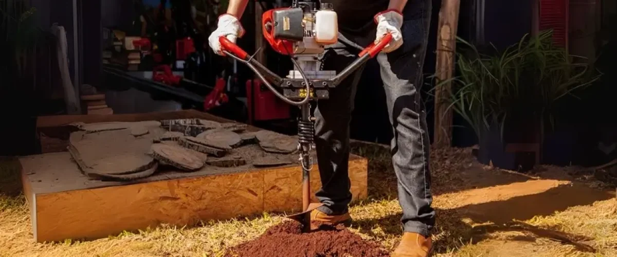 Perfurador de solo em ação para plantio e construção civil